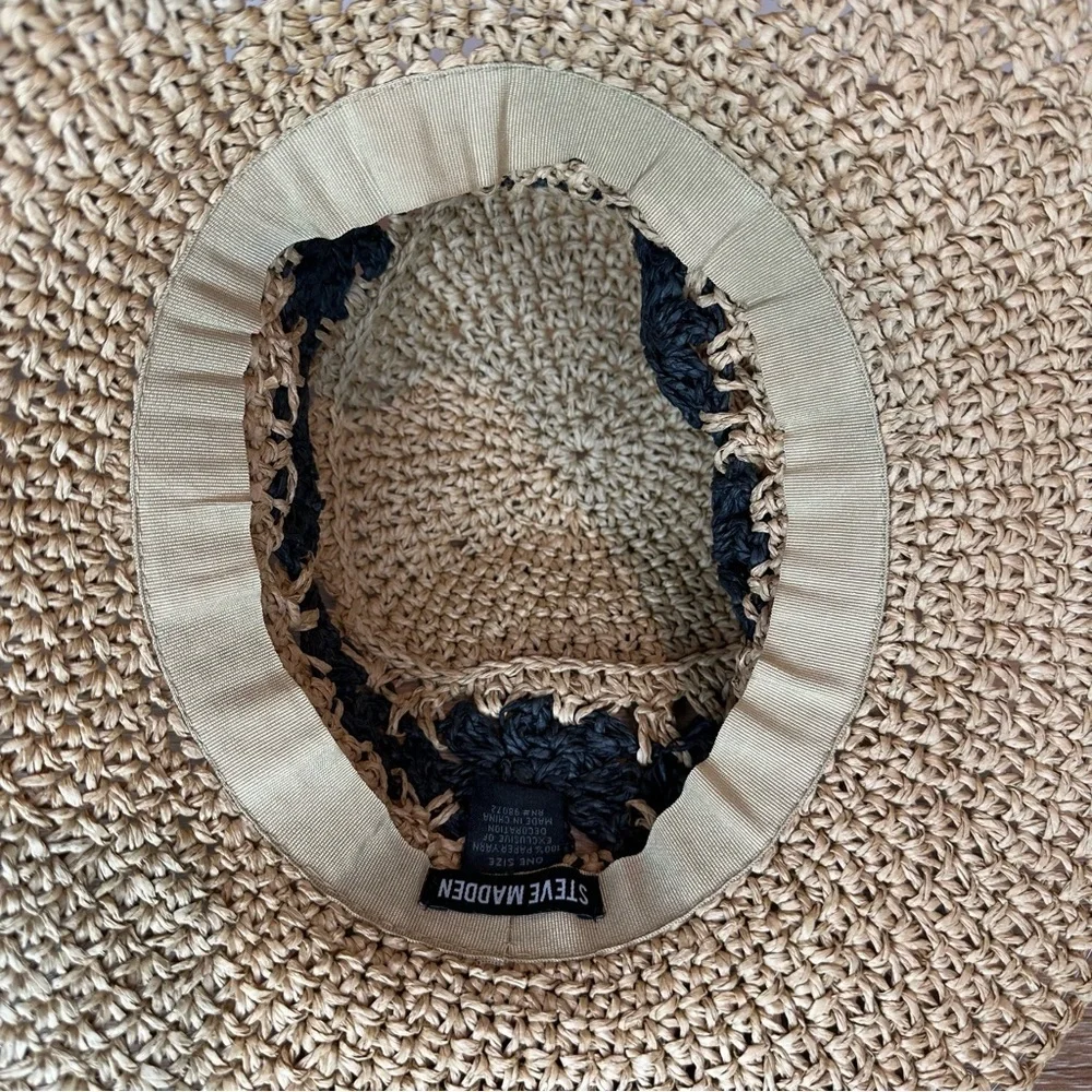 Steve Madden Boho 100% Paper Yarn Straw Crochet Summer Hat, OS